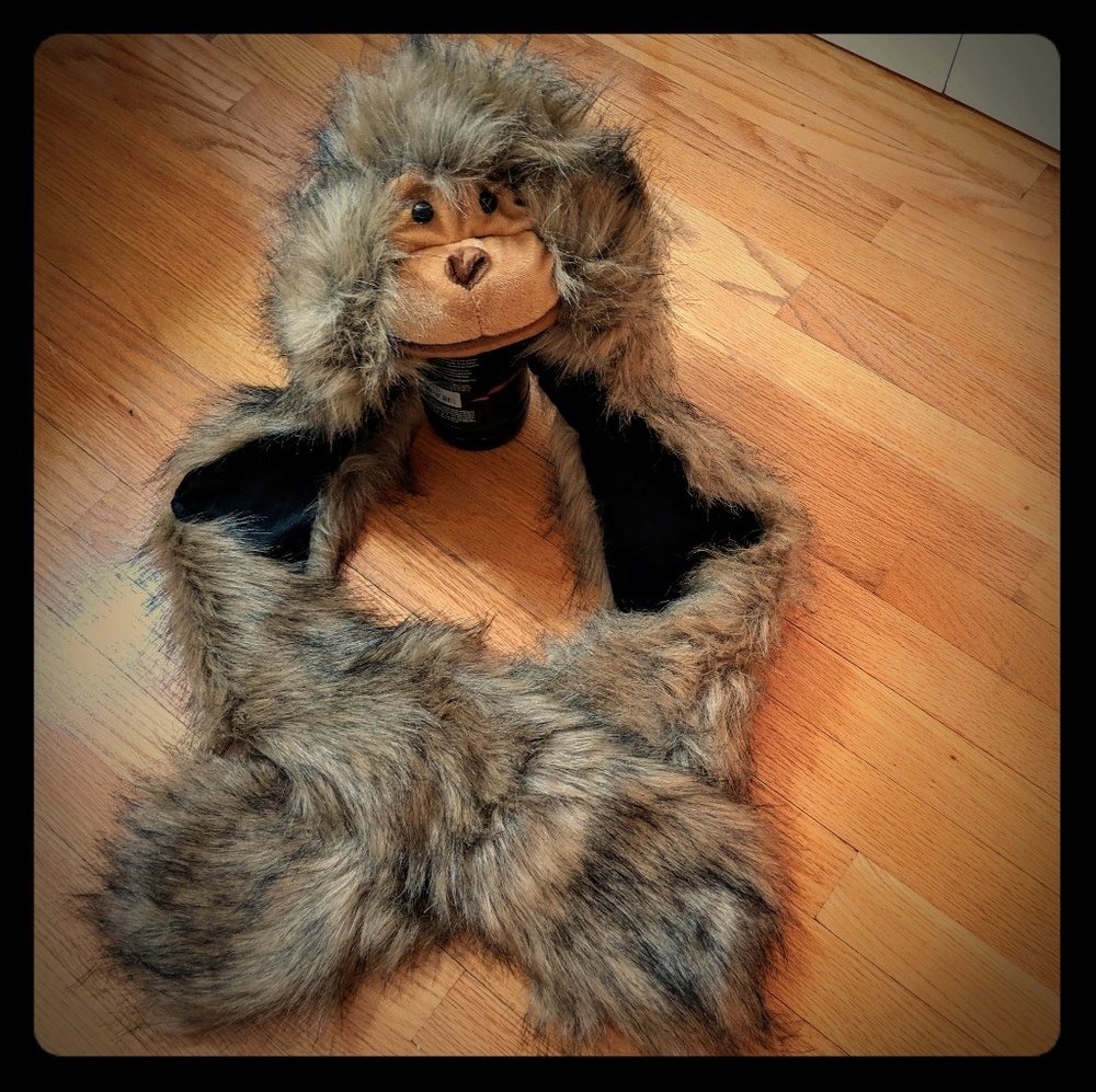 Last chance! Monkey faux fur hood hat with scarf